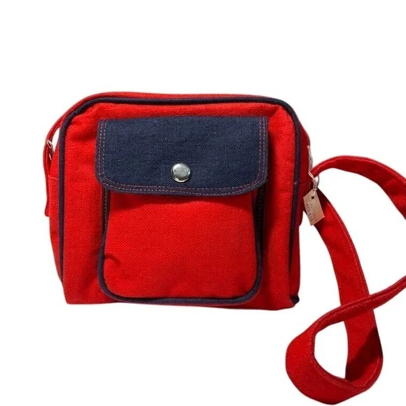 NWT 80s Vintage Sears Canvas Shoulder Bag Red Blue Colorblock - Picture 1 of 7